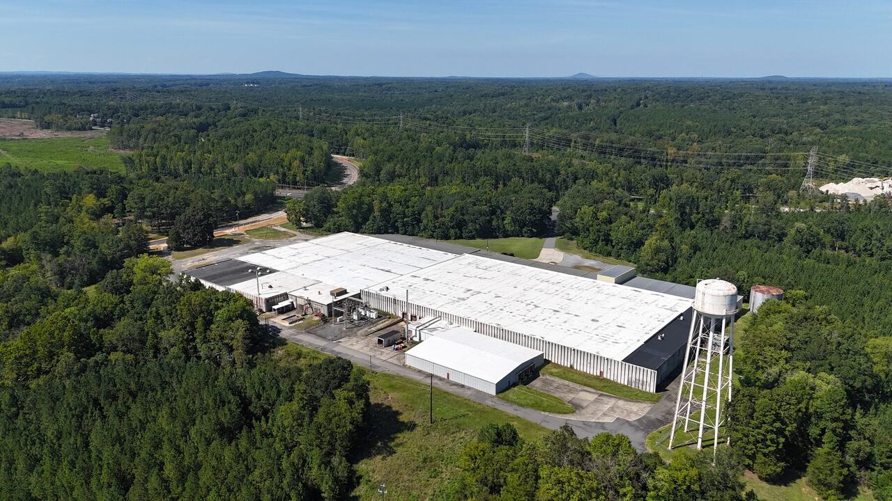 Wide aerial view showing the scale of a large industrial property in Clover, South Carolina