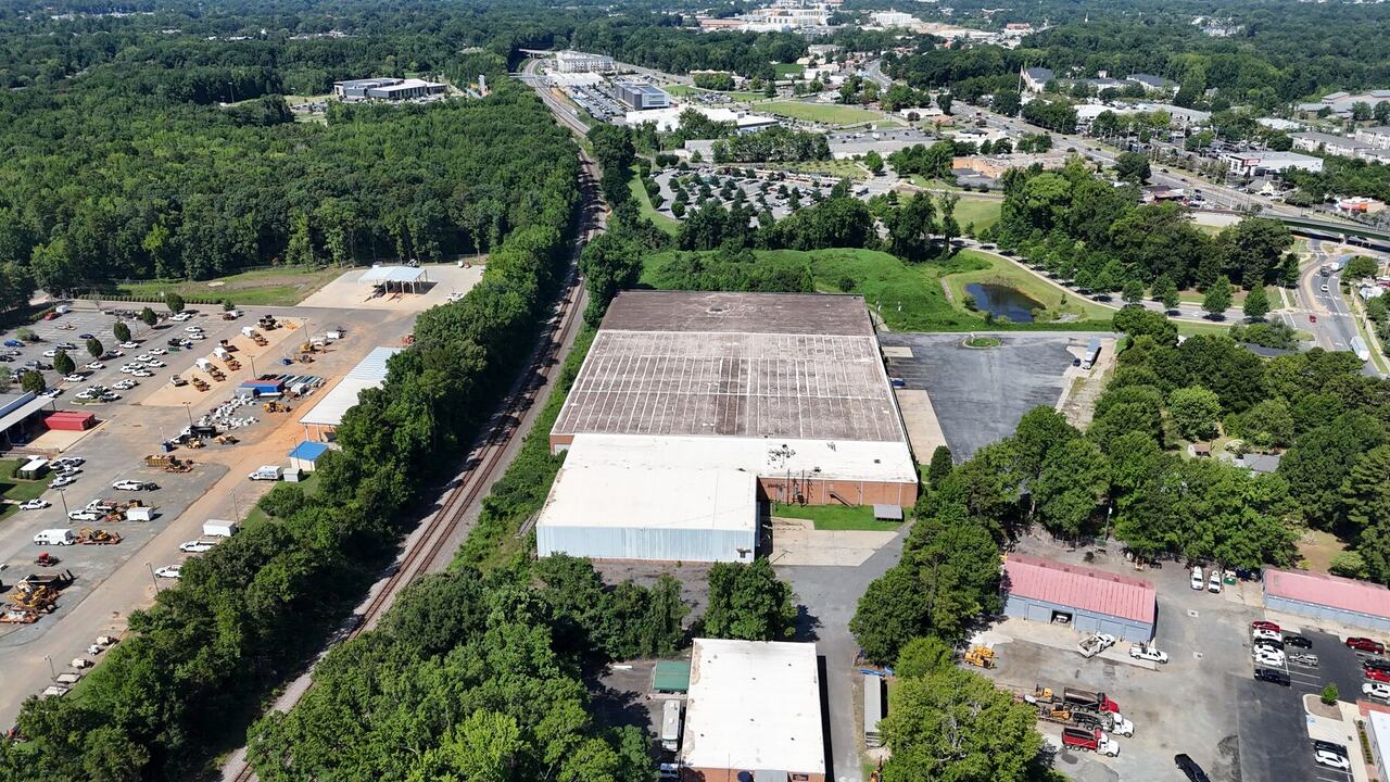 Aerial view highlighting distinctive features of an Old Concord Road industrial property